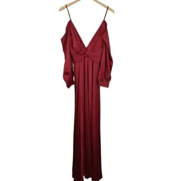 NWT Fashion Nova Mansion Dinner Party Satin Gown Wine Burgundy Maxi Dress XS - Picture 5 of 11